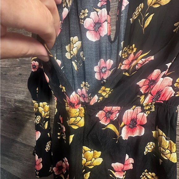 Forever 21 Black and Pink Floral Cut Out Long Sleeve Romper - Picture 9 of 10